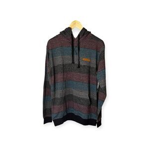 Burnside Men’s Medium Striped Hoodie Blue Red Pullover NWT